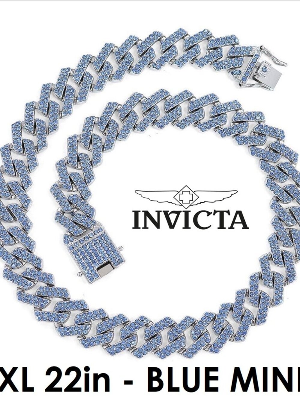 $99 Invicta Elements Men's Blue XL Drip Iced out Chain Necklace Silver Tone NWT
